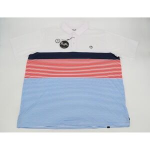 Rusty Putter Golf Polo Shirt Mens XXL White Red Blue Striped Performance 2XL NEW